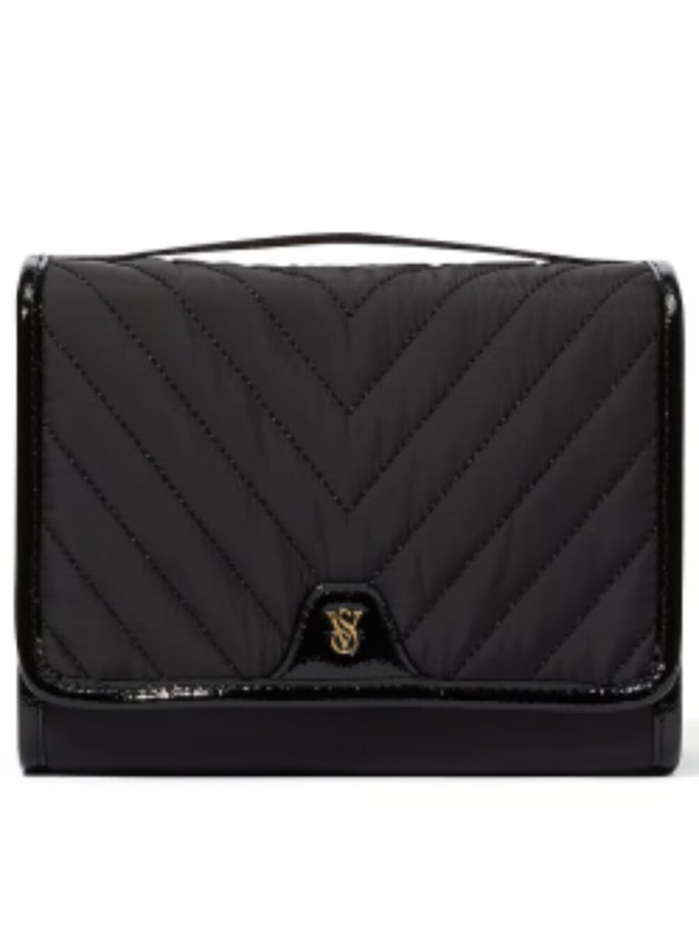 NWT Victoria's Secret Packable Travel Hanging Toiletry V Quilt Makeup Bag Black